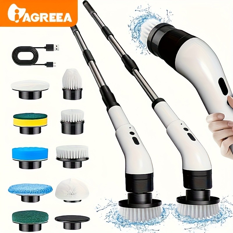 IAGREEA Electric Rotating Cleaning Brush Cordless 3-Speed Scrubber with Replaceable Heads