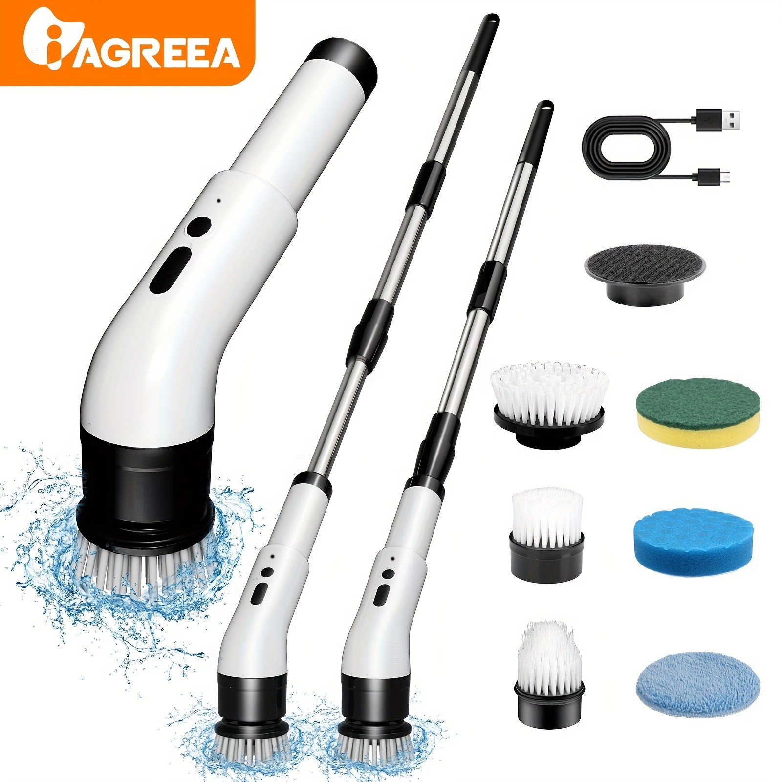 IAGREEA Electric Rotating Cleaning Brush Cordless 3-Speed Scrubber with Replaceable Heads