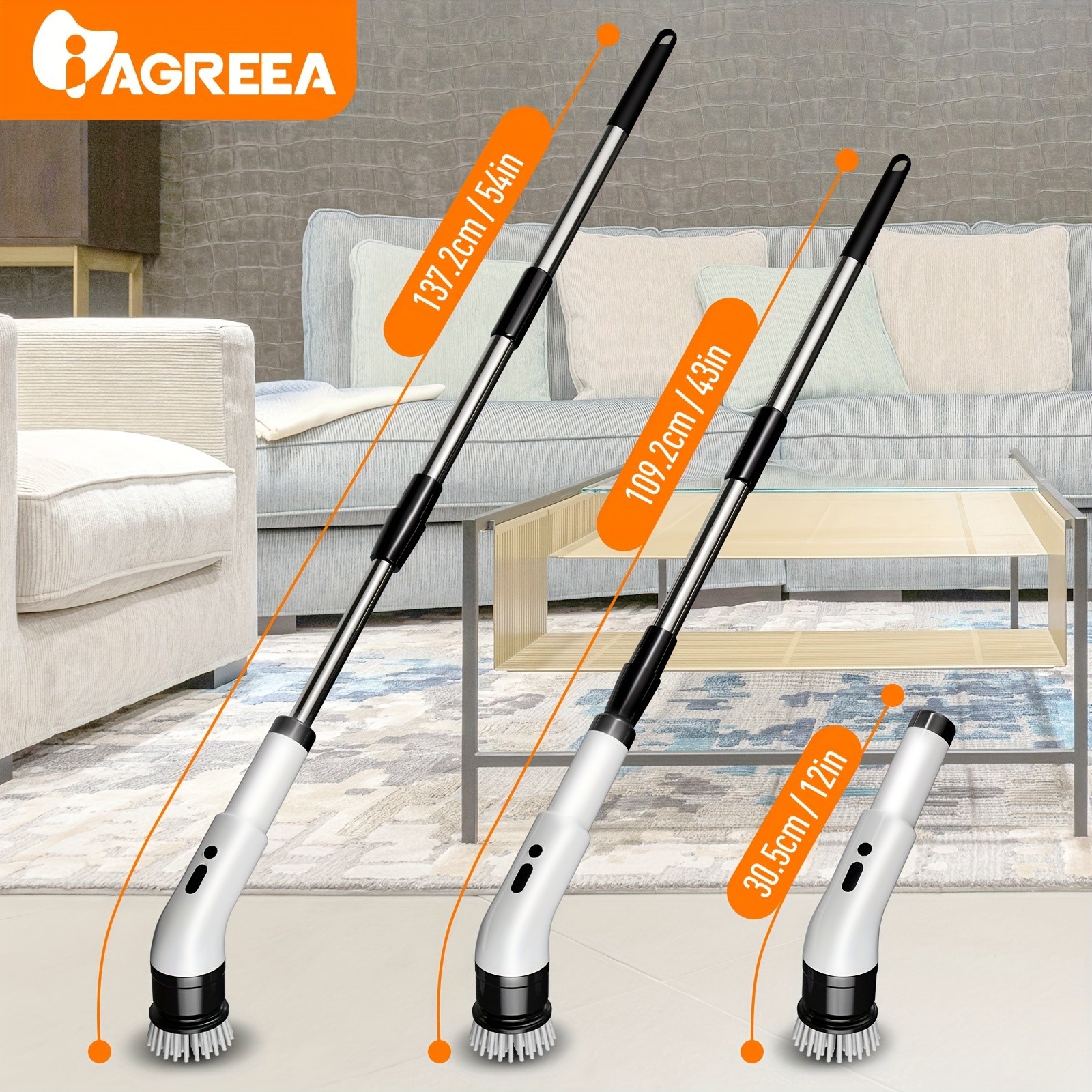 IAGREEA Electric Rotating Cleaning Brush Cordless 3-Speed Scrubber with Replaceable Heads