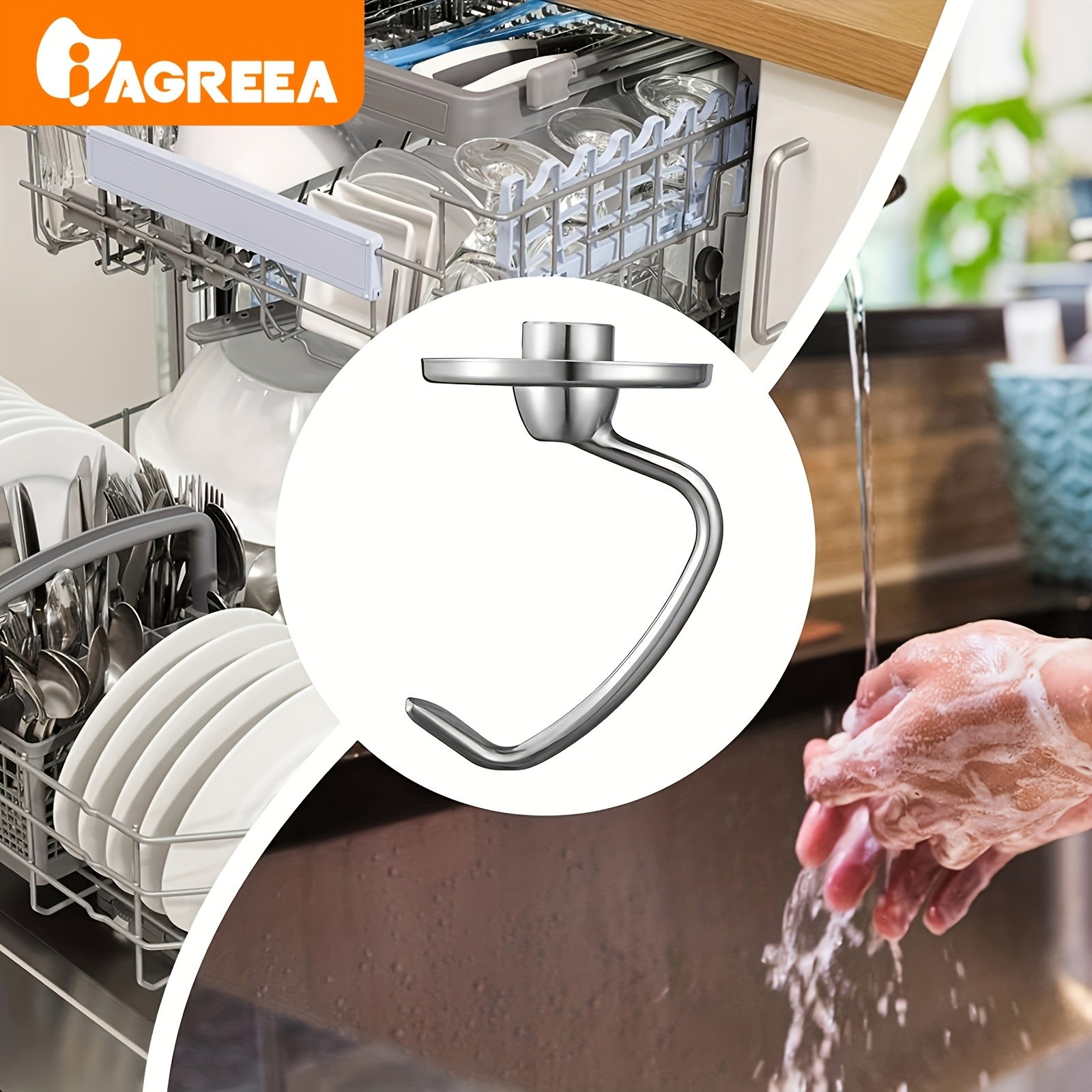 IAGREEA Stainless Spiral Dough Hook Heavy-Duty Mixer Attachment for Bread & Pizza