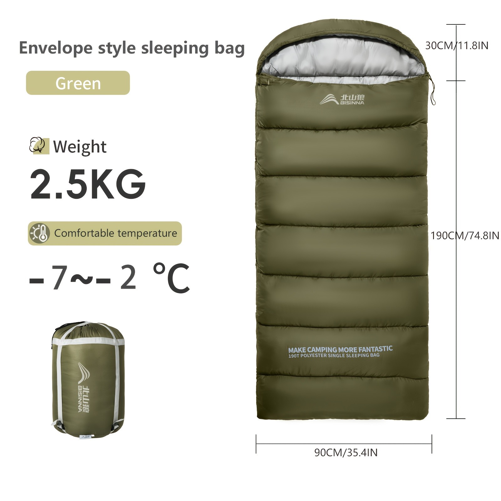 BISINNA Winter Envelope Sleeping Bag Thickened Portable Cold-Weather Camping Bag