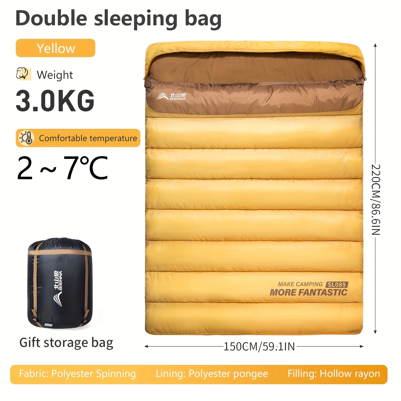 BISINNA Double Camping Sleeping Bag Warm Thickened Outdoor Bed for Couples