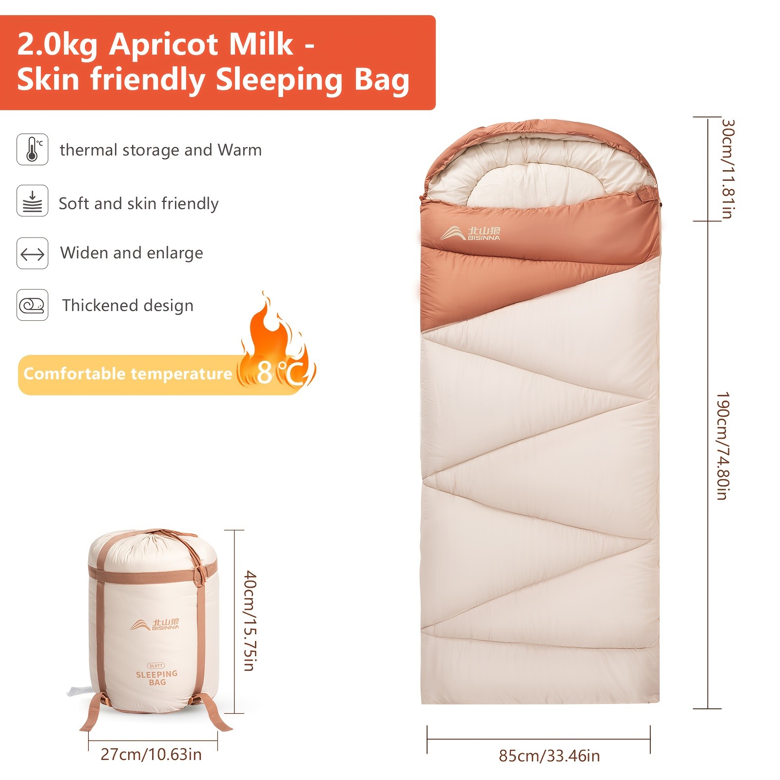 BISINNA Cold-Weather Half Sleeping Bag Thickened Portable Winter Outdoor Bag