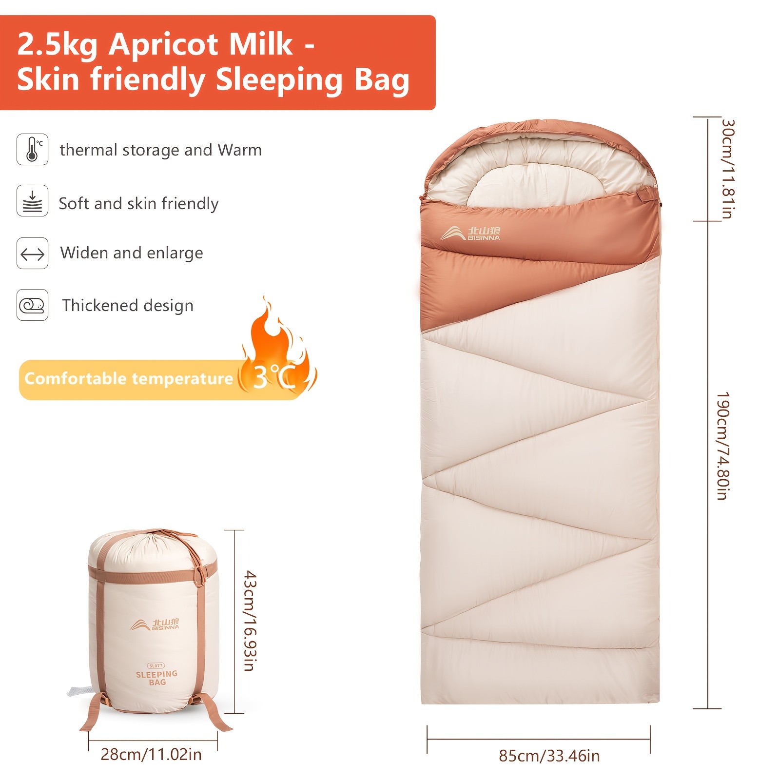 BISINNA Cold-Weather Half Sleeping Bag Thickened Portable Winter Outdoor Bag