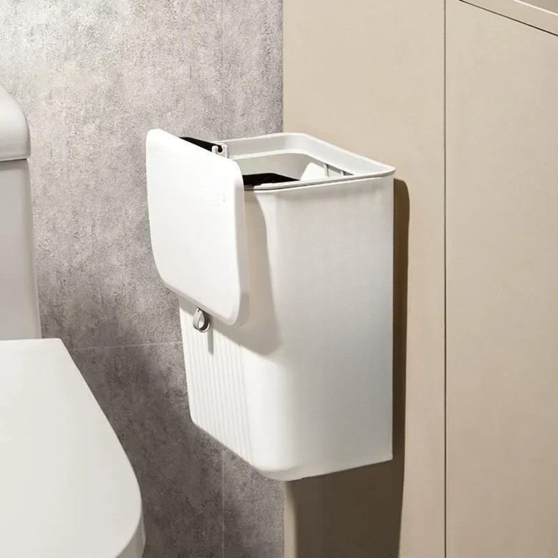 WIEZ Wall-Mounted Hands-Free Trash Can Space-Saving Hygienic Waste Bin for Kitchen & Bathroom