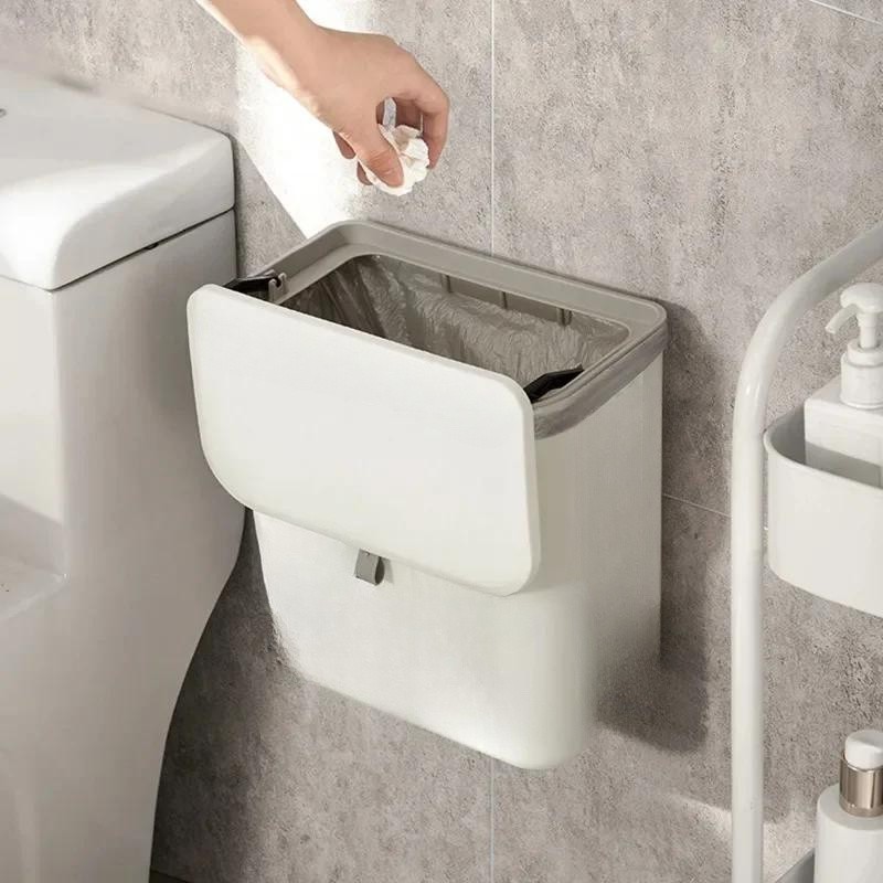 WIEZ Wall-Mounted Hands-Free Trash Can Space-Saving Hygienic Waste Bin for Kitchen & Bathroom