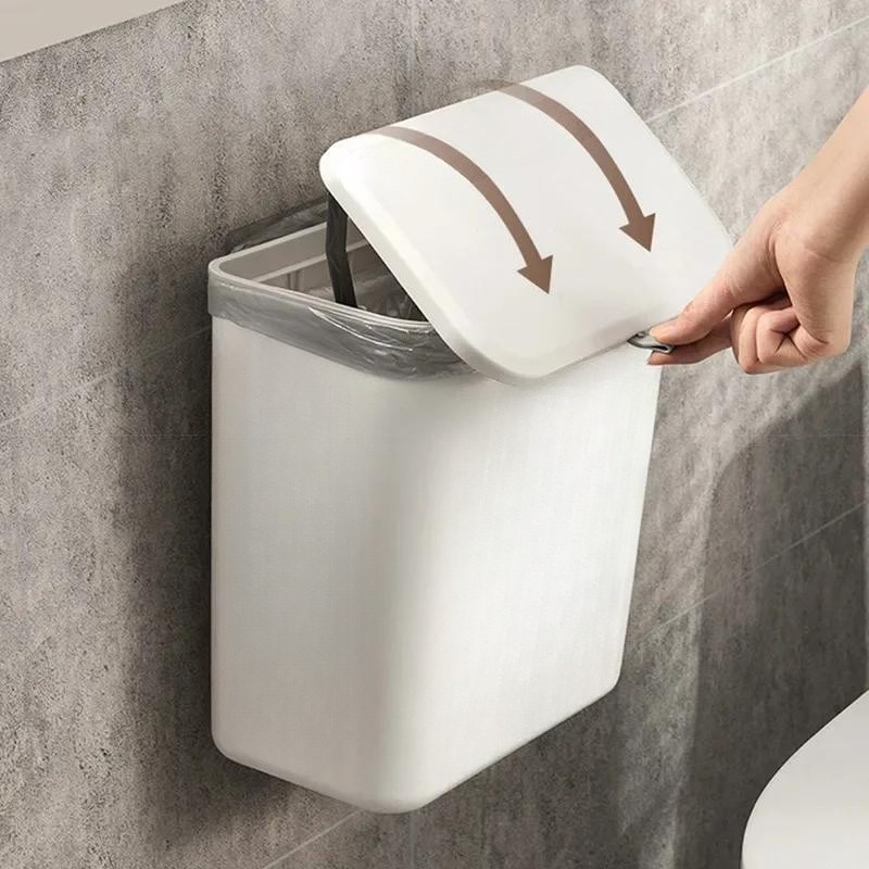 WIEZ Wall-Mounted Hands-Free Trash Can Space-Saving Hygienic Waste Bin for Kitchen & Bathroom