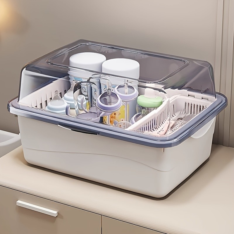 WIEZ Large-Capacity Baby Bottle Organizer Dustproof Drainage Drying Rack & Space-Saving Storage Shelf
