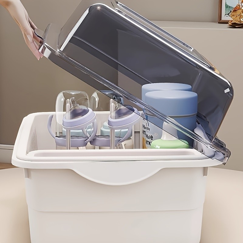 WIEZ Large-Capacity Baby Bottle Organizer Dustproof Drainage Drying Rack & Space-Saving Storage Shelf
