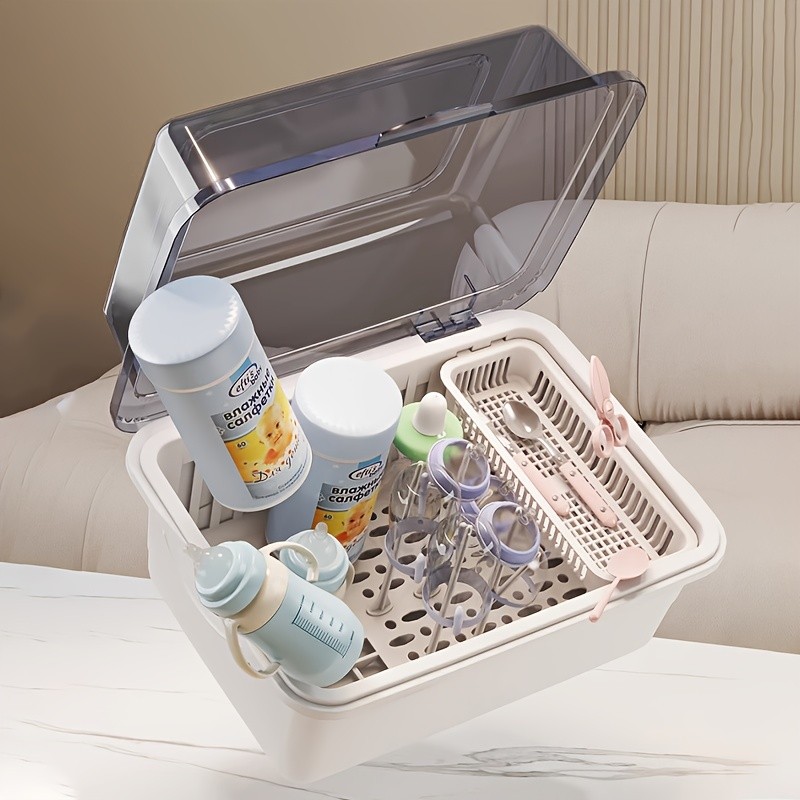 WIEZ Large-Capacity Baby Bottle Organizer Dustproof Drainage Drying Rack & Space-Saving Storage Shelf