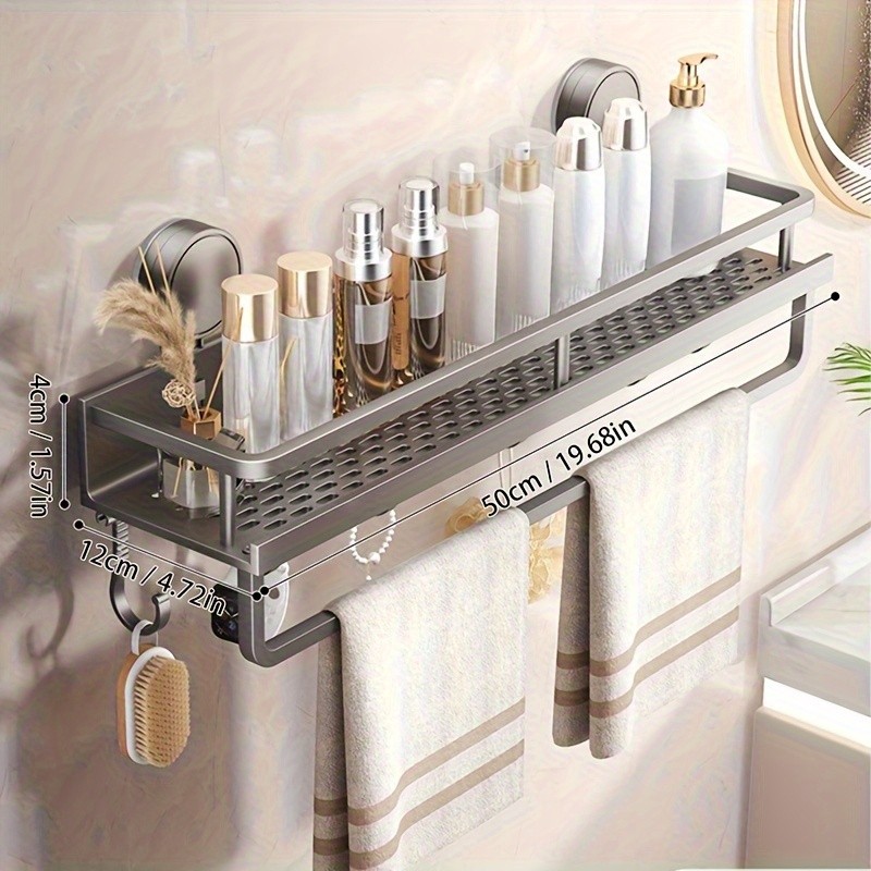 WIEZ Wall-Mounted Polished Aluminum Storage Rack Space-Saving Multi-Functional Shelf with Drainage Holes