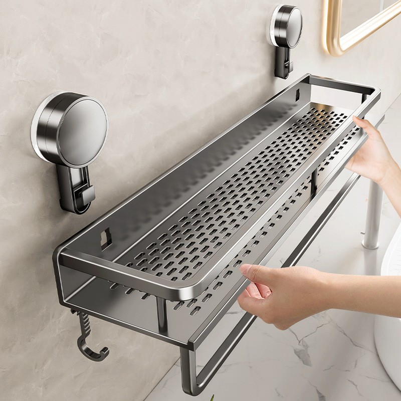 WIEZ Wall-Mounted Polished Aluminum Storage Rack Space-Saving Multi-Functional Shelf with Drainage Holes