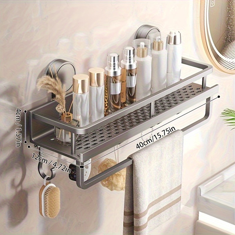 WIEZ Wall-Mounted Polished Aluminum Storage Rack Space-Saving Multi-Functional Shelf with Drainage Holes