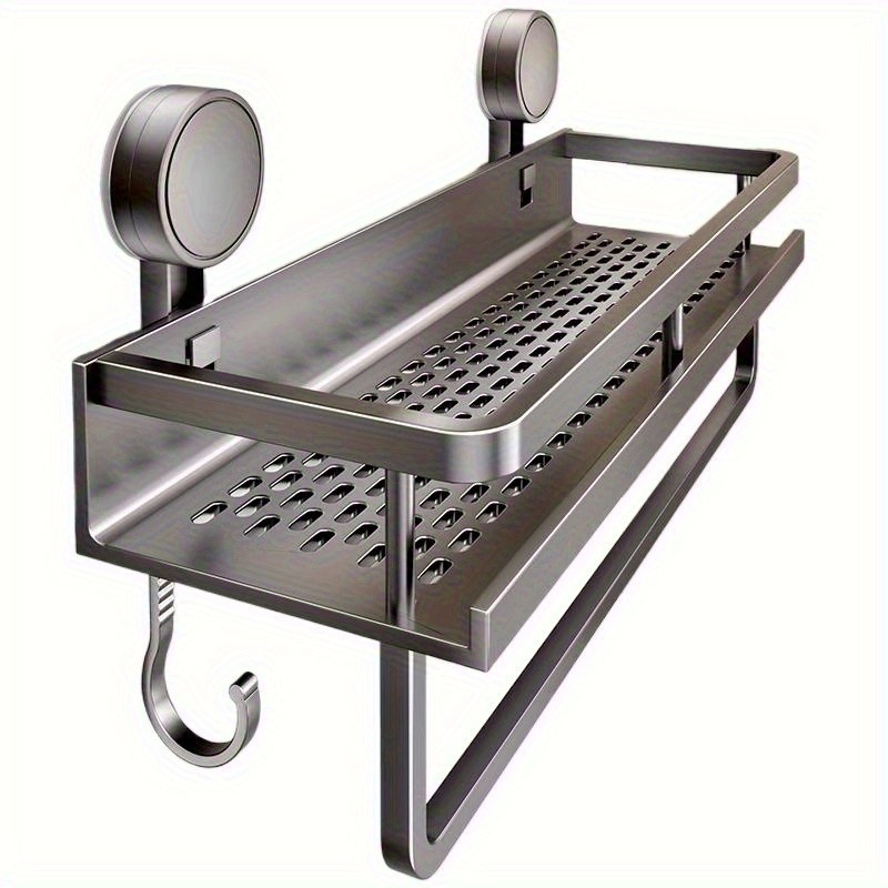 WIEZ Wall-Mounted Polished Aluminum Storage Rack  Space-Saving Multi-Functional Shelf with Drainage Holes