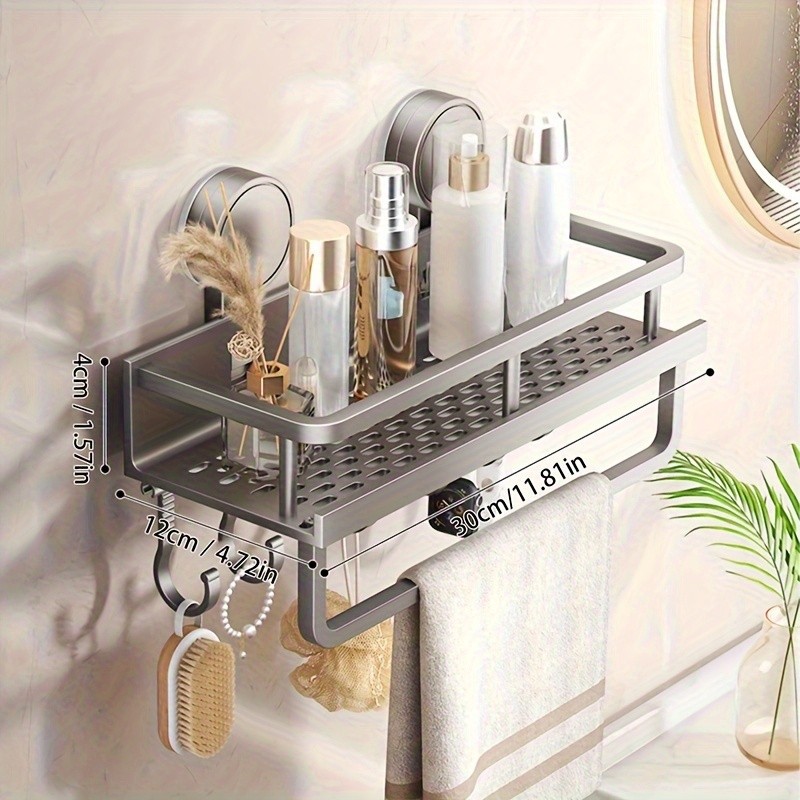 WIEZ Wall-Mounted Polished Aluminum Storage Rack Space-Saving Multi-Functional Shelf with Drainage Holes