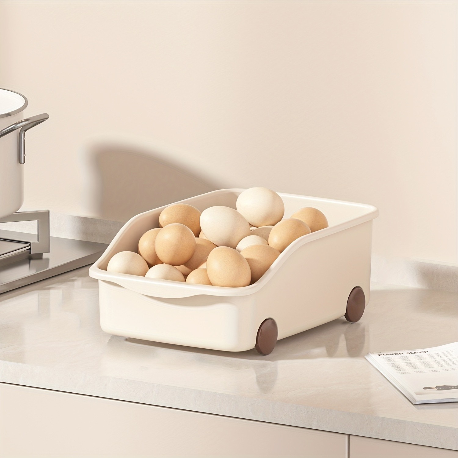 WIEZ Plastic Cabinet Storage Box with Wheels Durable Rolling Basket with Handle for Space-Saving Kitchen & Wardrobe Organisation
