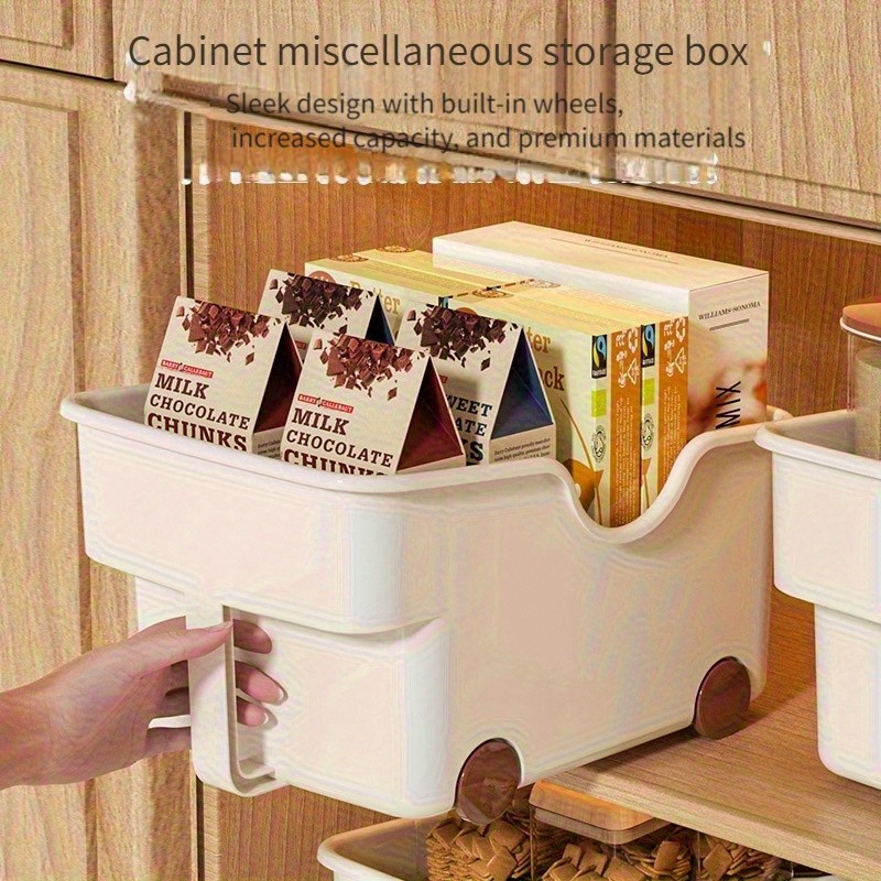 WIEZ Plastic Cabinet Storage Box with Wheels Durable Rolling Basket with Handle for Space-Saving Kitchen & Wardrobe Organisation