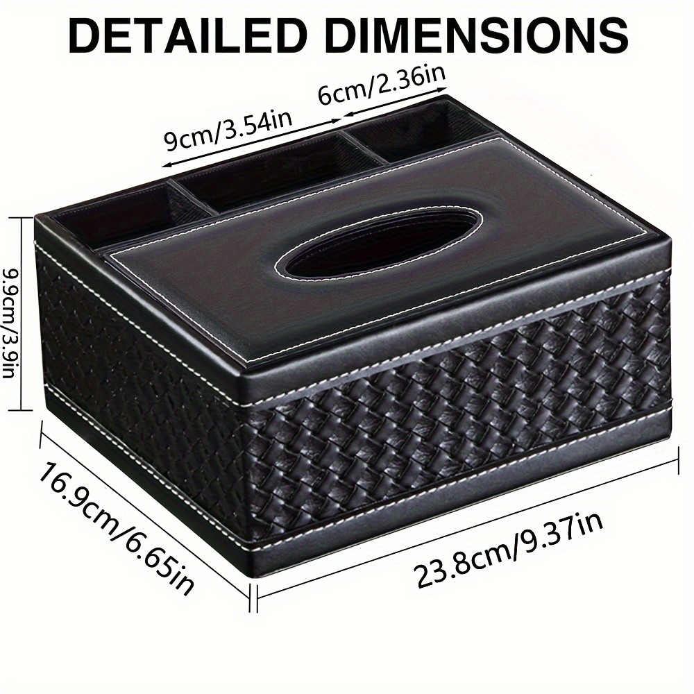 LDQ Multi-Functional Faux Leather Tissue & Storage Box 4-Compartment Organizer for Remotes, Napkins & Home Essentials
