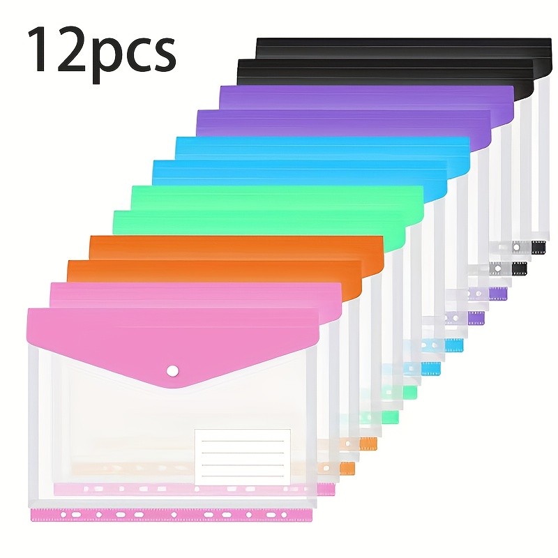 LDQ 12-Pack A4 Expanding File Folders Heavy-Duty PP Document Organizers with Push-Button Lock & 11-Ring Binder Pockets