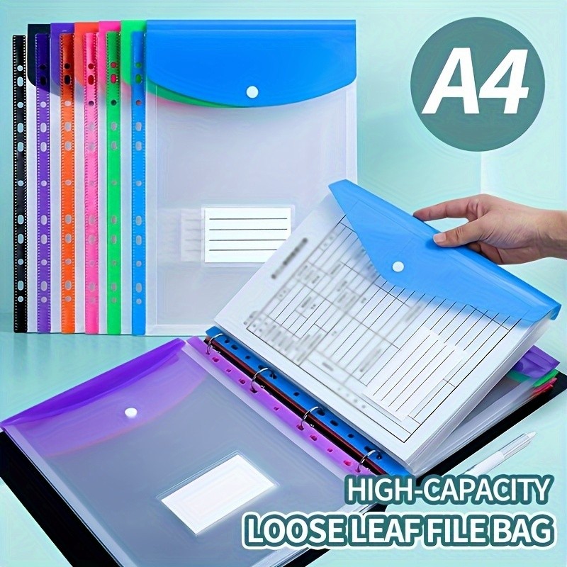 LDQ 12-Pack A4 Expanding File Folders Heavy-Duty PP Document Organizers with Push-Button Lock & 11-Ring Binder Pockets