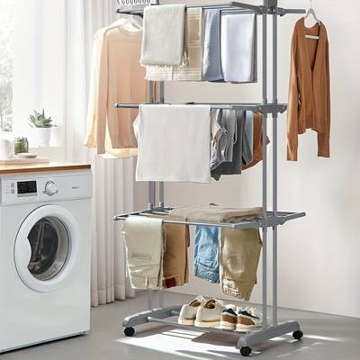 NLDD 4-Tier Heavy-Duty Mobile Laundry Drying Rack with Wheels Foldable, Large-Capacity Clothes Airer