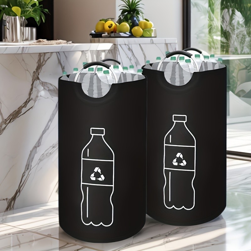 MCMLS Extra-Large Foldable Recycling Bin Cylindrical Open-Top Storage Basket for NZ Bottles & Home Organisation