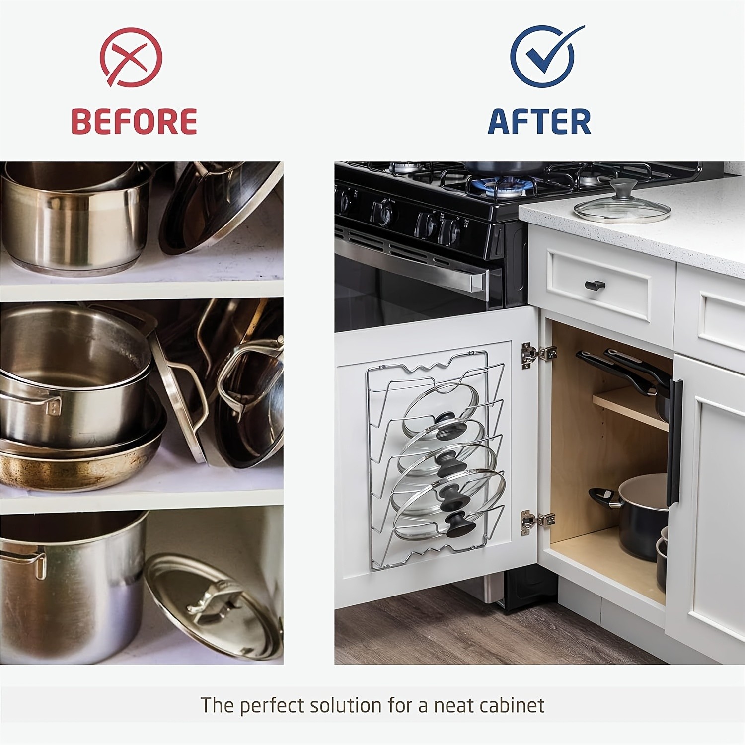 MCMLS Vertical Metal Pot Lid Rack Heavy-Duty Multi-Tier Space-Saving Holder for NZ Cabinets & Pantries