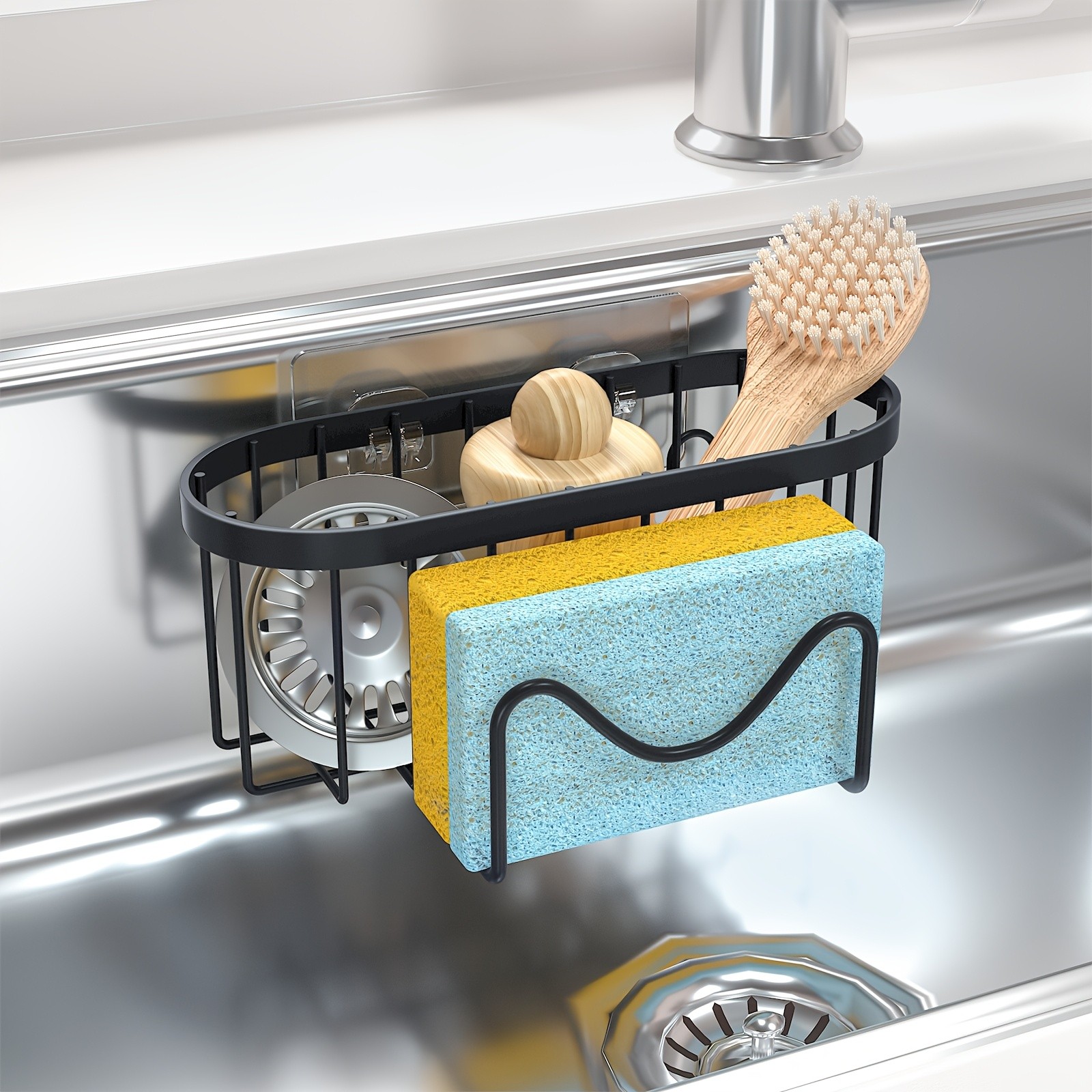 MCMLS 2-in-1 Stainless Steel Wall-Mounted Sink Caddy Heavy-Duty Over-Sink Storage Rack for Modern NZ Kitchens