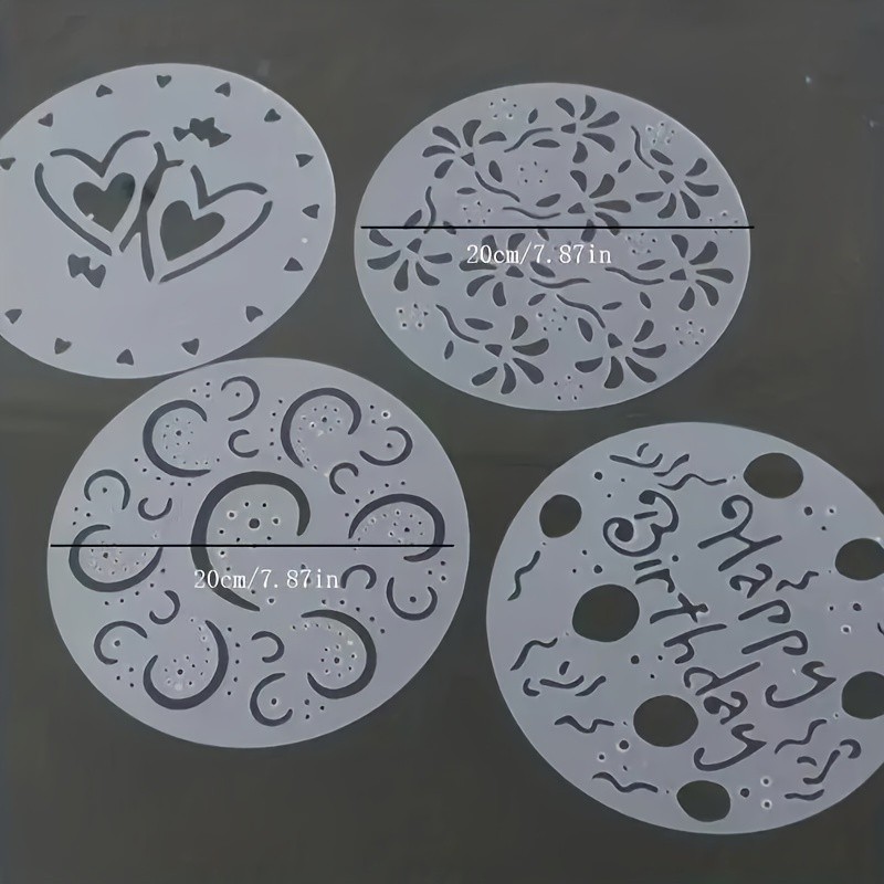 YUHUPHYLLIC 4pcs Cake Decorating Stencil Set  PVC Tools for Cupcakes, Weddings & Parties