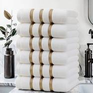 Luxury 6pcs Cotton Towel Set Soft, Absorbent Hand Towels with Striped Pattern