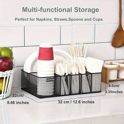 FARIDABIO Iron Metal Mesh Utensil Holder 6-Compartment Organizer for Kitchen, Office, and Camping