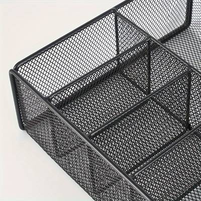 FARIDABIO Iron Metal Mesh Utensil Holder  6-Compartment Organizer for Kitchen, Office, and Camping