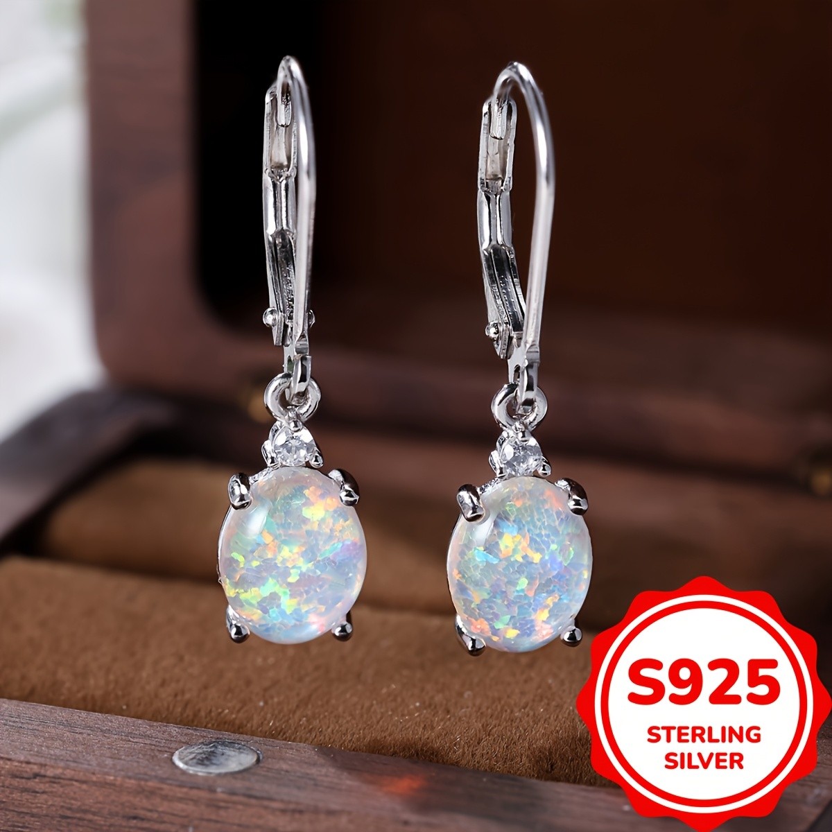 ANGOL S925 Sterling Silver Dangle Earrings with Round