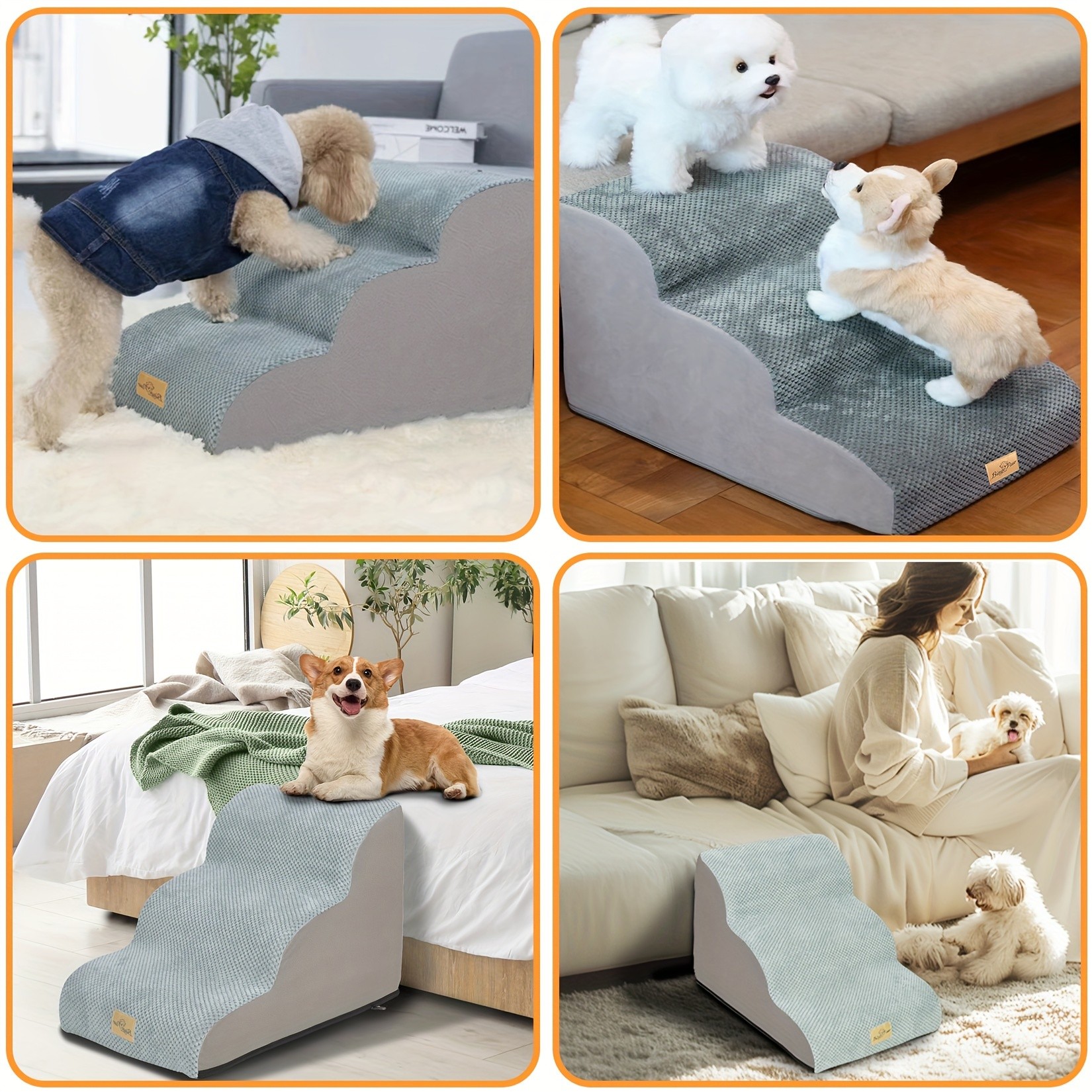 wisfor 30D High Density Foam Dog Stairs Curved Ramp for Small Dogs & Cats