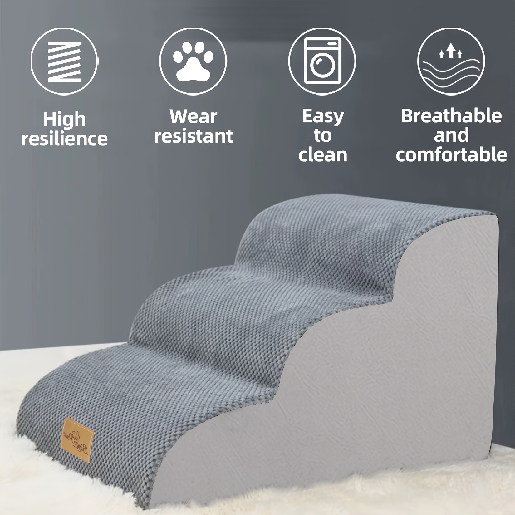 wisfor 30D High Density Foam Dog Stairs Curved Ramp for Small Dogs & Cats