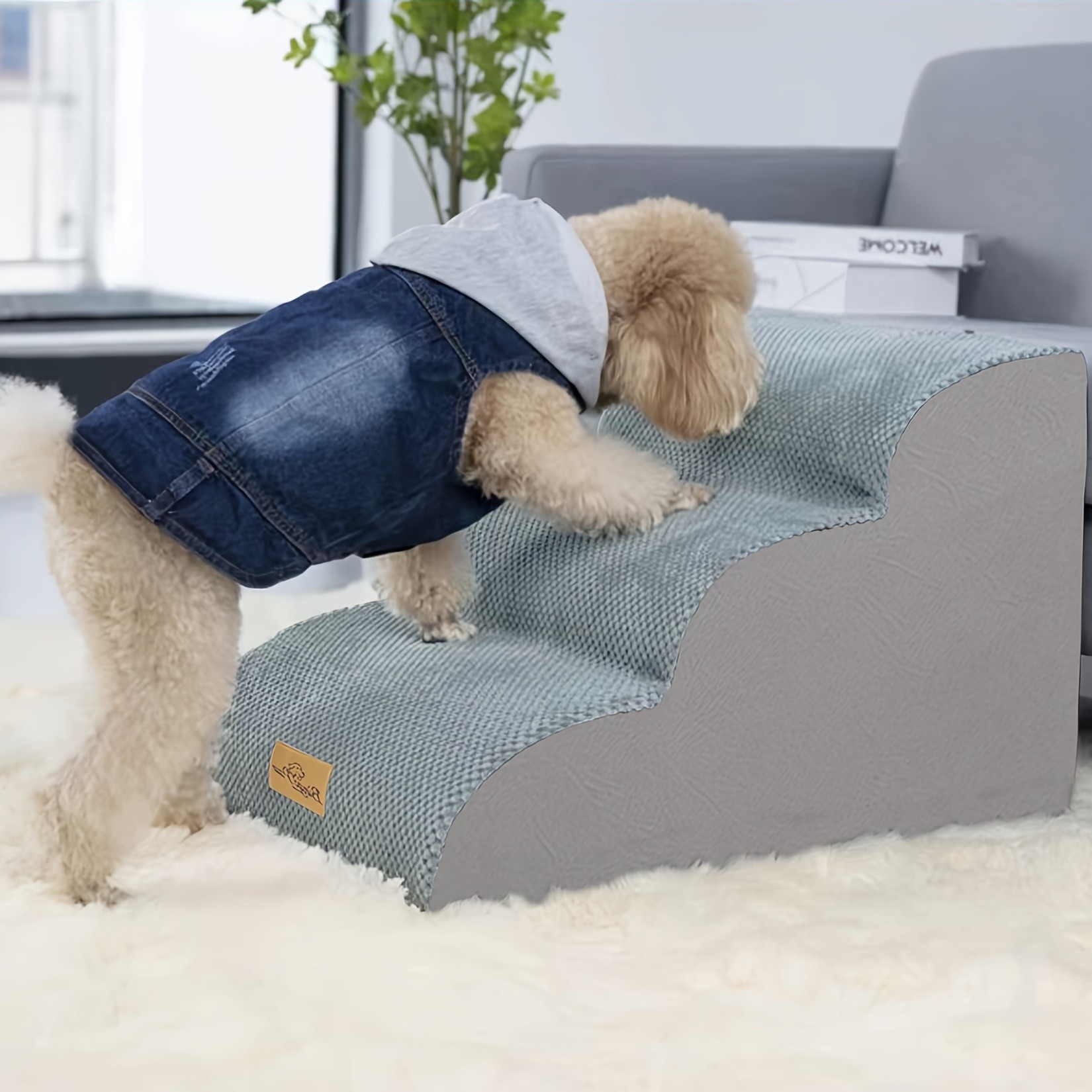wisfor 30D High Density Foam Dog Stairs  Curved Ramp for Small Dogs & Cats