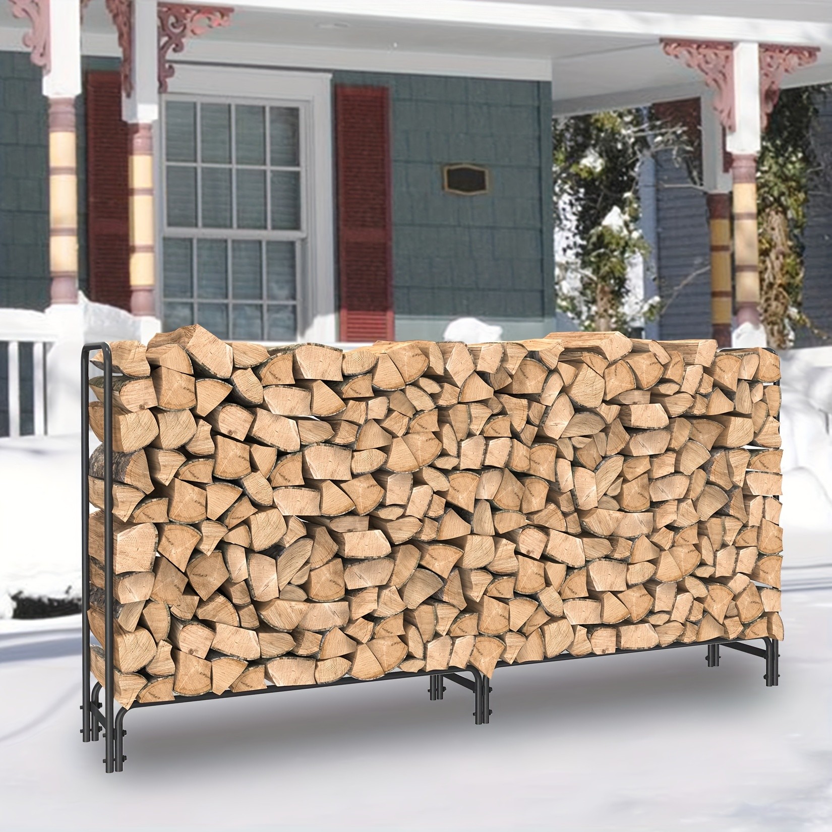 wisfor Metal Iron Firewood Rack Heavy Duty Log Storage for Fireplace