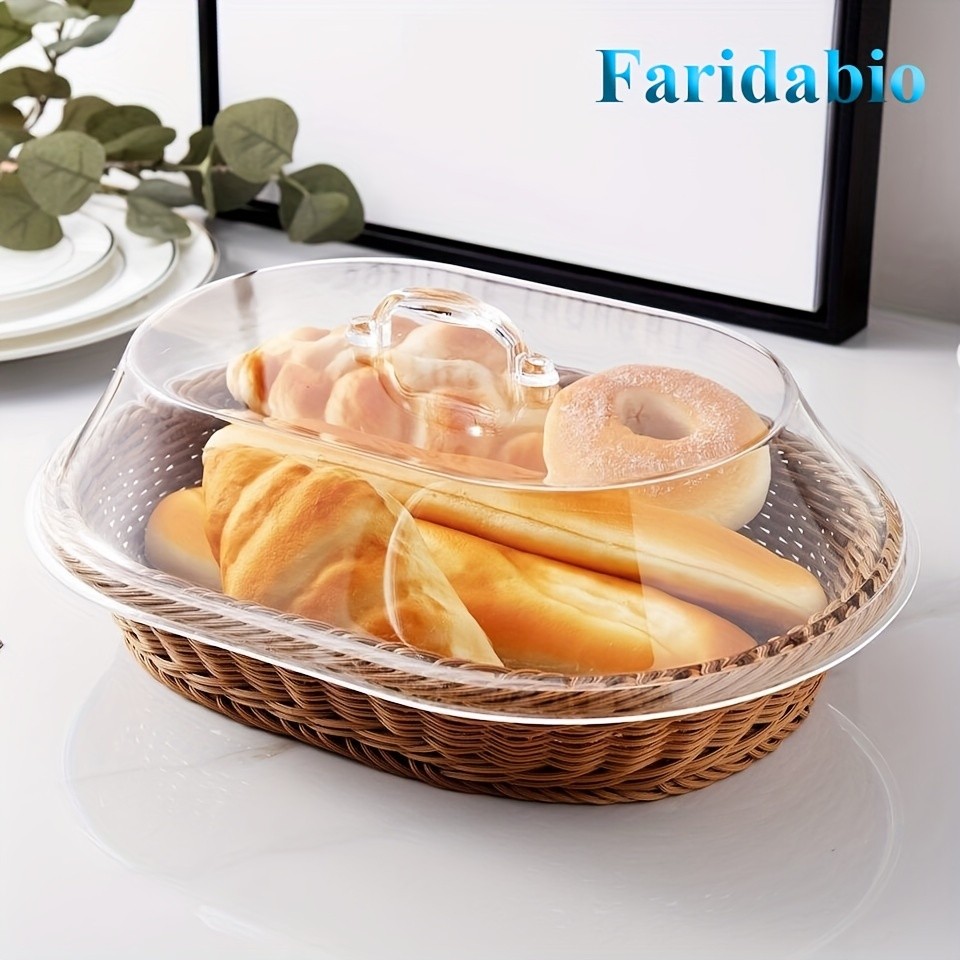 FARIDABIO Bread Basket with Clear Acrylic Lid Stylish and Durable Food Storage for Pastries and Desserts