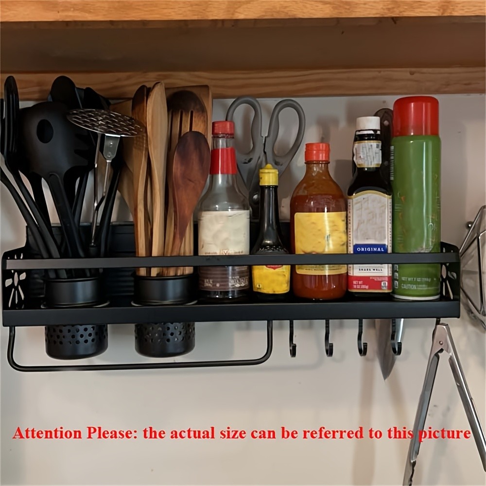 FARIDABIO Varnished Metal Hanging Shelf Wall-Mounted Kitchen Utensil Rack with Hooks