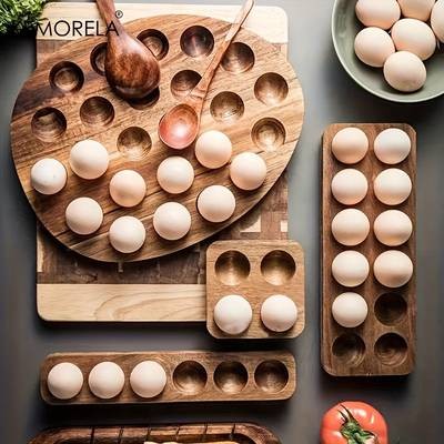 KEMORELA Wooden Egg Storage Box Modern Multi-Compartment Organizer for Kitchen and Home