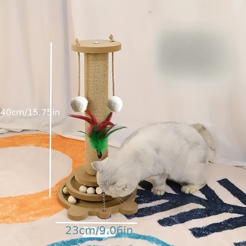 HAOZCL Interactive Cat Scratching Post Tower  Durable, Multi-Functional Scratch Board with Ball Track and Hanging Toys for Endless Fun