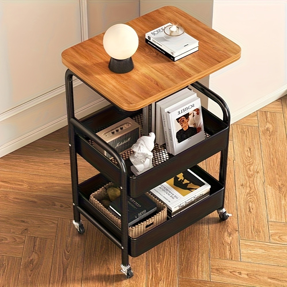 HAOZCL 3-Tier Rolling Cart with Tabletop Durable Carbon Steel Frame for Easy Mobility and Versatile Storage
