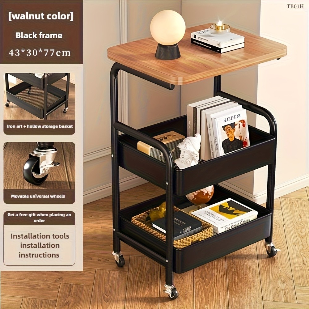 HAOZCL 3-Tier Rolling Cart with Tabletop Durable Carbon Steel Frame for Easy Mobility and Versatile Storage