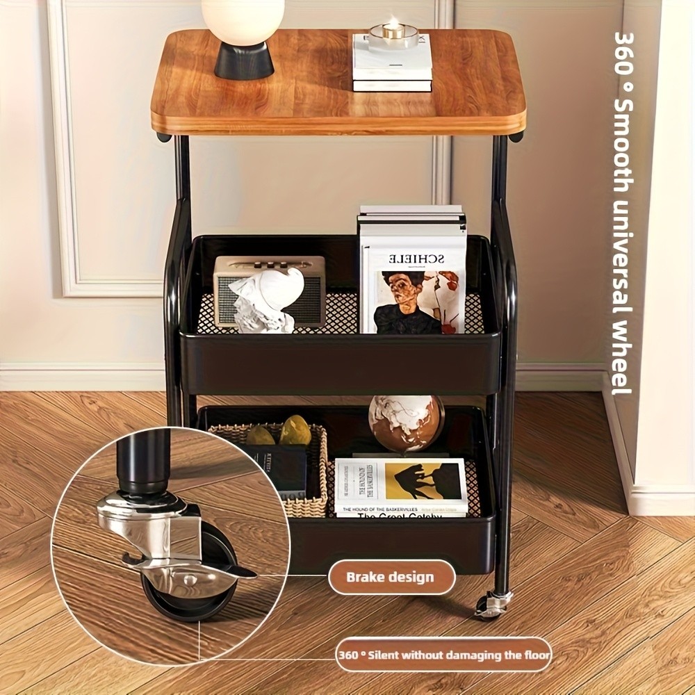 HAOZCL 3-Tier Rolling Cart with Tabletop Durable Carbon Steel Frame for Easy Mobility and Versatile Storage