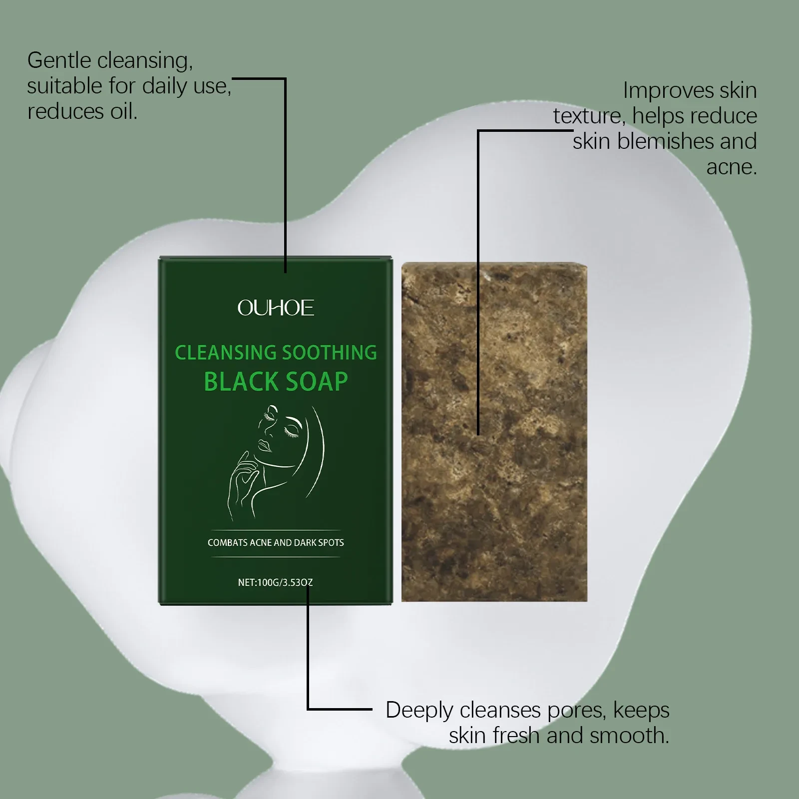OUHOE Cleansing Soothing Black Soap