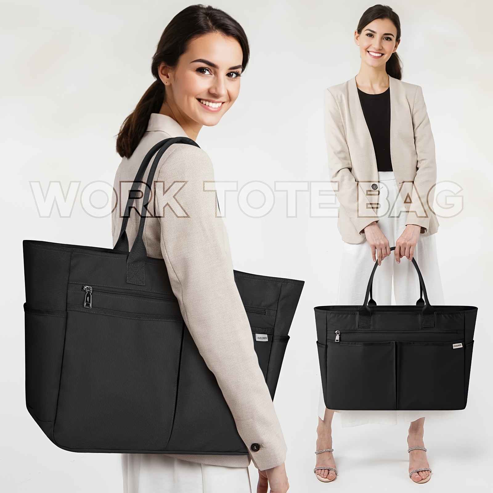 IGOLUMON 40L Tote Bag with Zipper Spacious, Foldable, and Perfect for Beach, Travel, and Gym