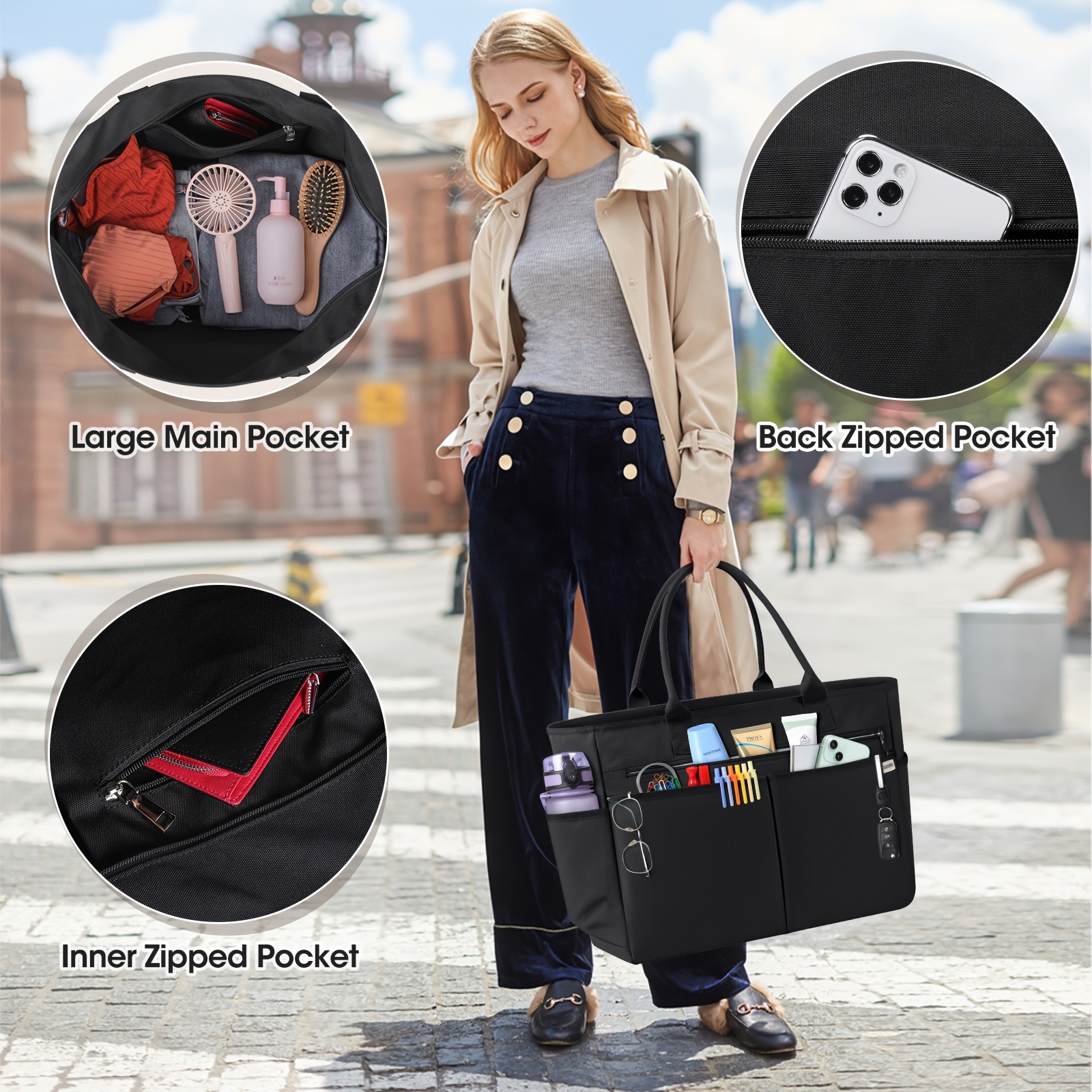 IGOLUMON 40L Tote Bag with Zipper Spacious, Foldable, and Perfect for Beach, Travel, and Gym