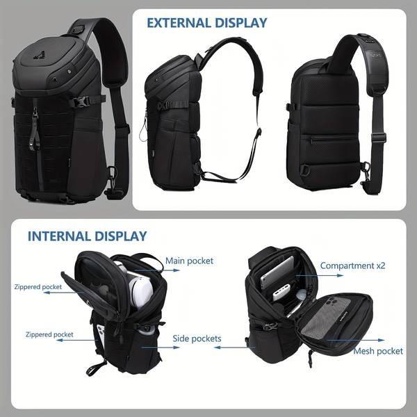 OZUKO Mens Large Capacity Shoulder Bag  Durable, Anti-Scratch EDC Chest Bag with Adjustable Strap