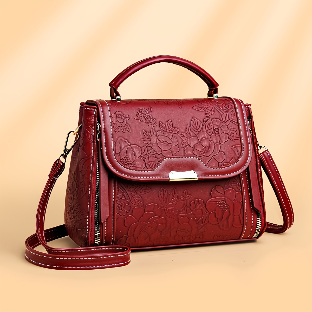 LABOONOO Elegant Floral Embossed Women's Handbag
