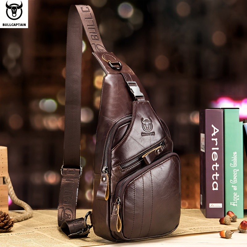 BULLCAPTAIN Men's Genuine Leather Chest Bag